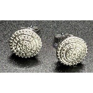 925 Sterling Silver Round Halo Stud Earrings Pave Design 2.44g Total Weight